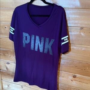PINK V-neck Tee in Deep Purple with Metallic Logo